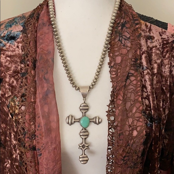 🌷🌻Unusual silver and turquoise cross - Picture 7 of 7